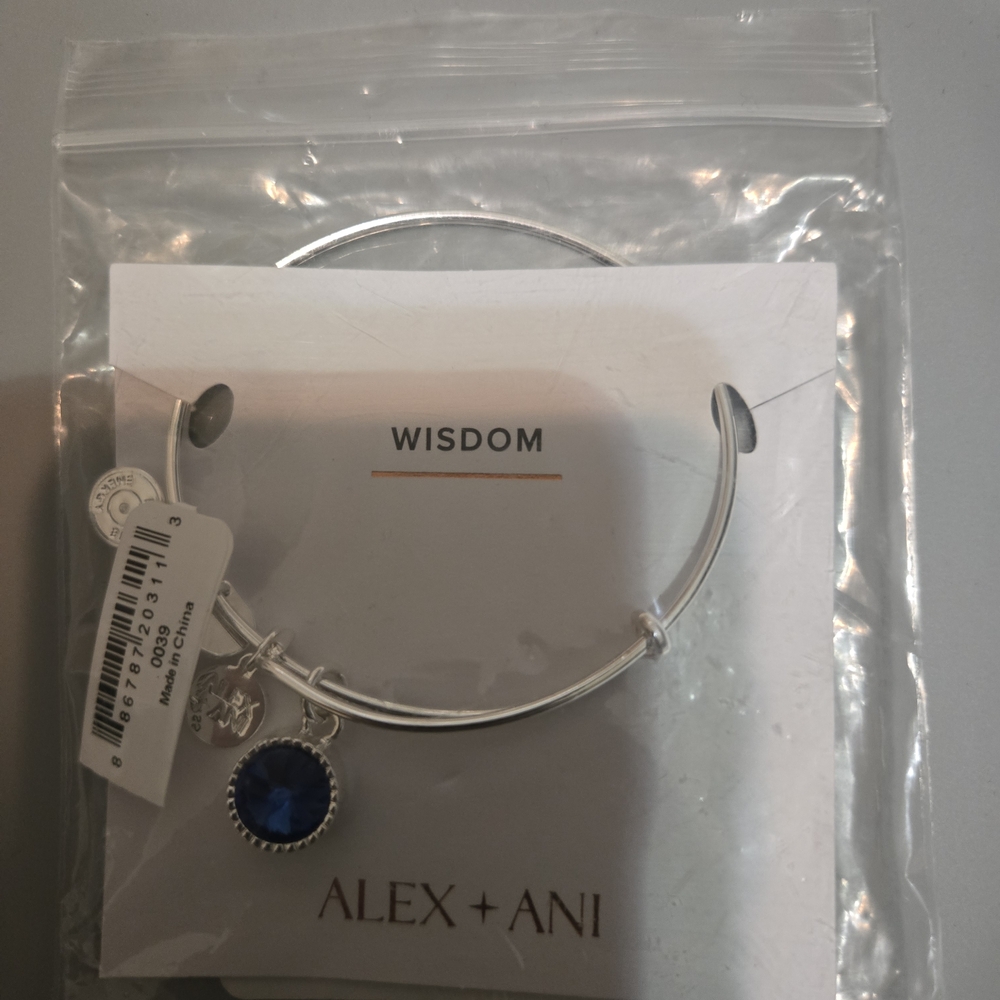 Alex and Ani Silver Bangle with Blue Charm NWT